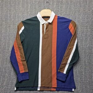 J.Crew Re-imagined Rugby Shirt L Banner Stripe Vertical Colorblock Elbow Patches